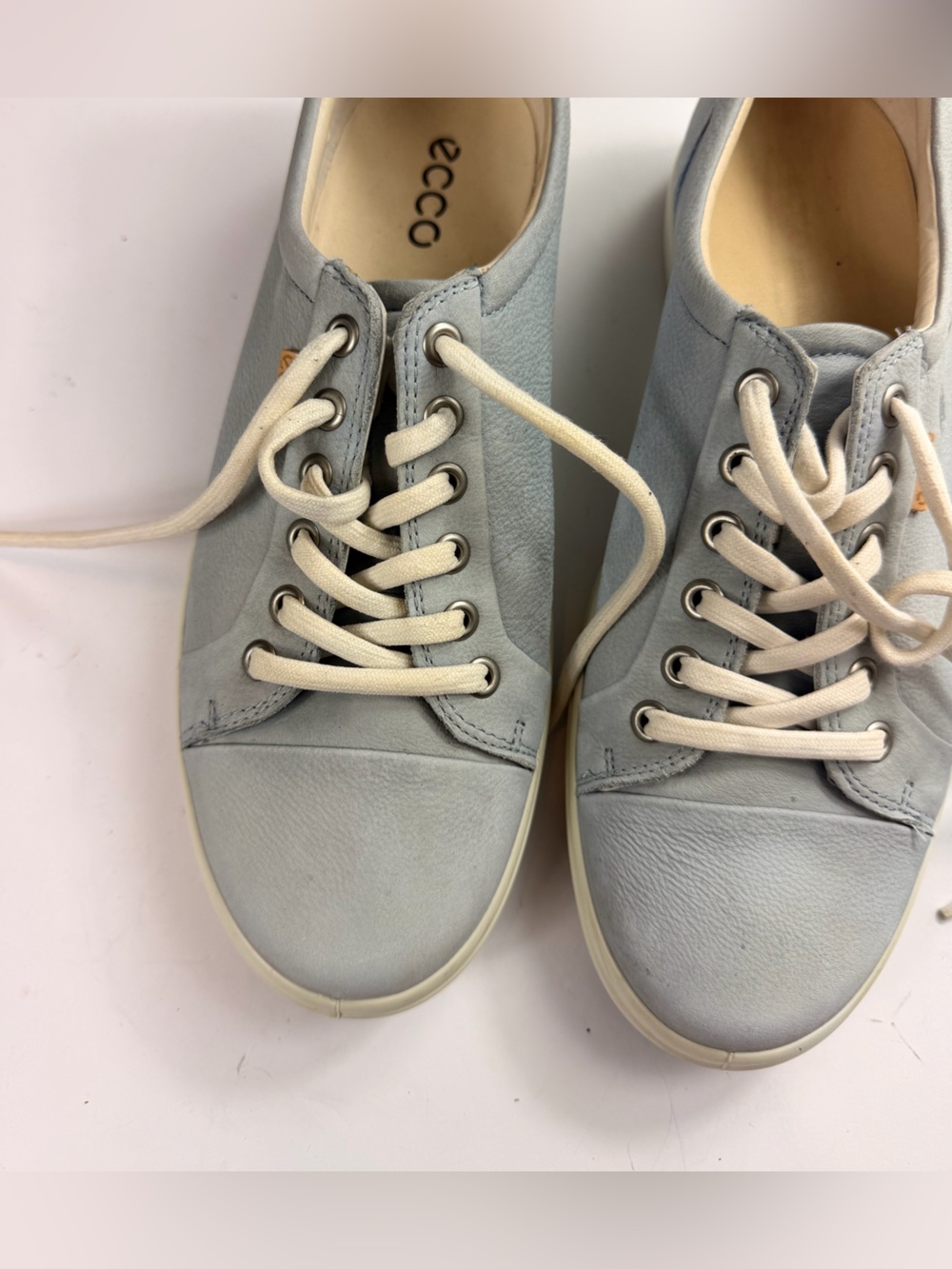 Ecco Light Blue Leather Lace-Up Sneakers - Picture 1 of 6